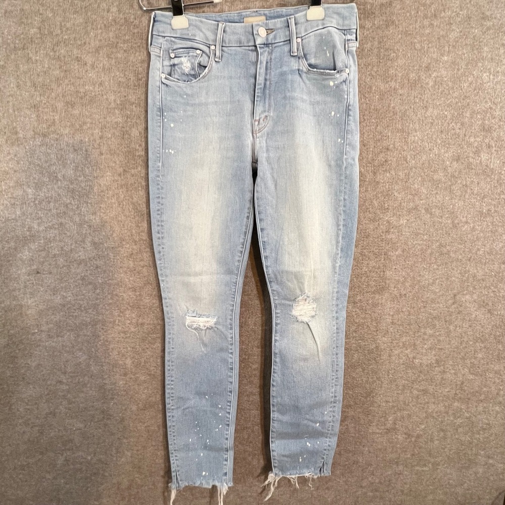 MOTHER The Looker Jeans Womens 27 Distressed Paint Splatter Raw Hem Skinny Denim